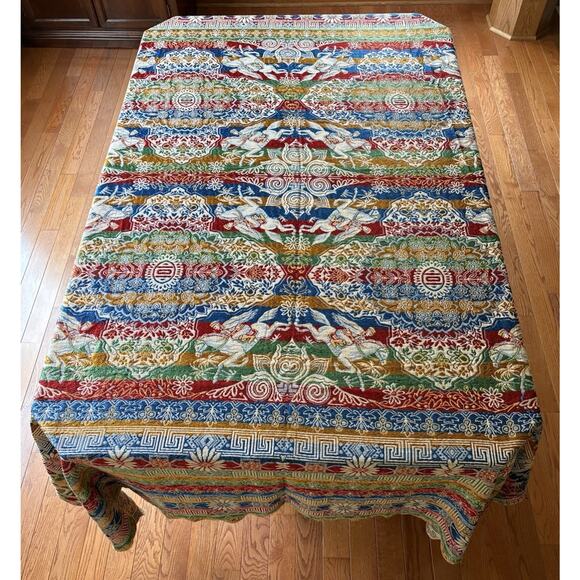 Vtg Algier Italian Embroidered Tablecloth Tapestry Persian Style 78.7" x 98.4" - Picture 14 of 16